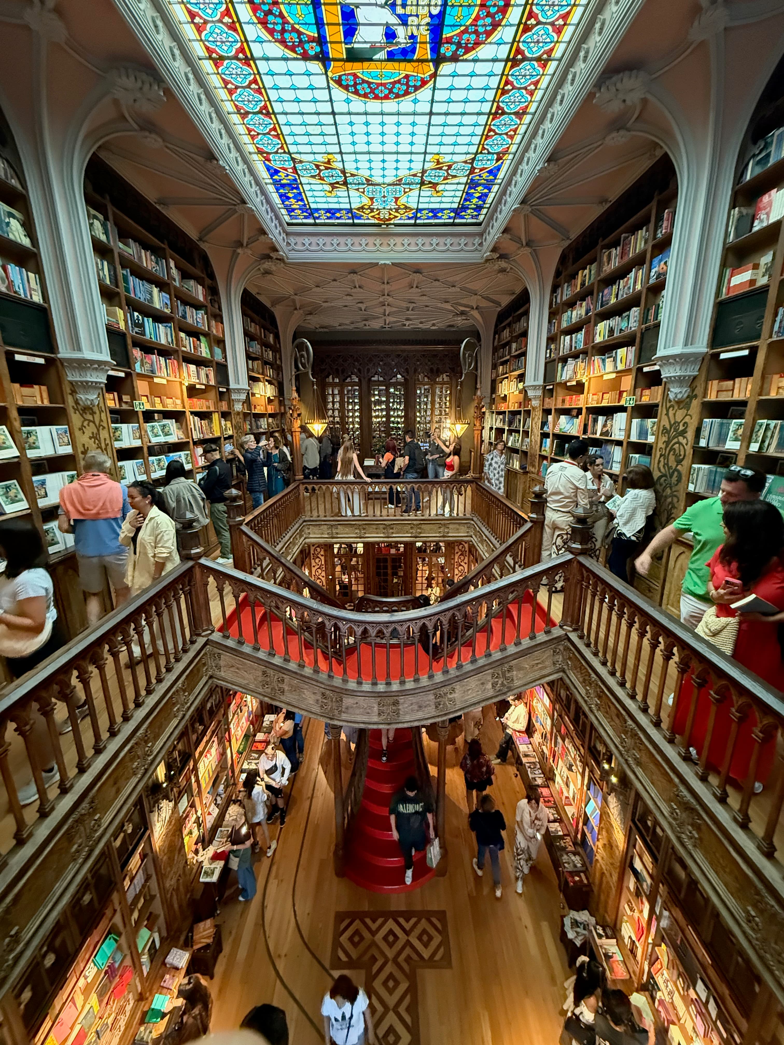 A stunning view of the bookshop's main hall from the second floor.